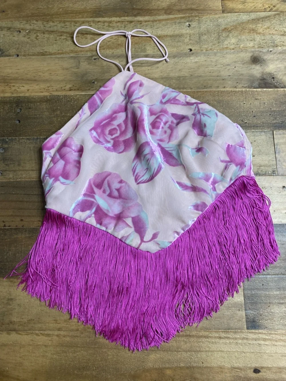 For Love And Lemons Pink Floral Fringe Halter Camisole - Picture 2 of 5